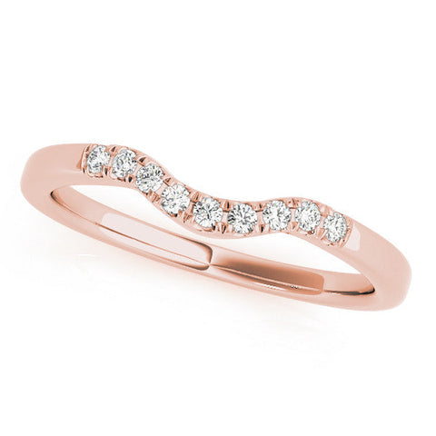 Rose gold Curved Diamond Wedding Band with Round Cut Stones and Shared Prong Setting