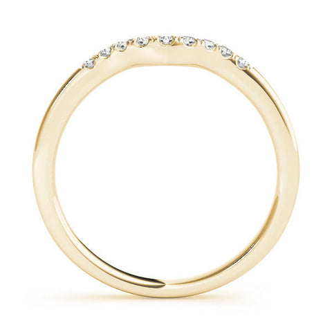 Yellow gold Curved Diamond Wedding Band with Round Cut Stones and Shared Prong Setting