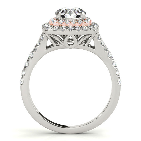 Rose gold Double Halo Round Cut Pave Split Shank Prong Set Ring