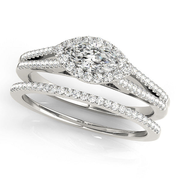 Silver Pave Split Shank Halo Pear Cut Prong Set Ring