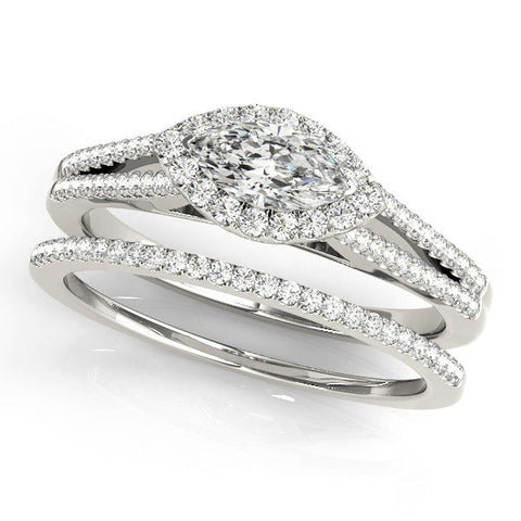 Platinum Pave Split Shank Halo Pear Cut Prong Set Ring