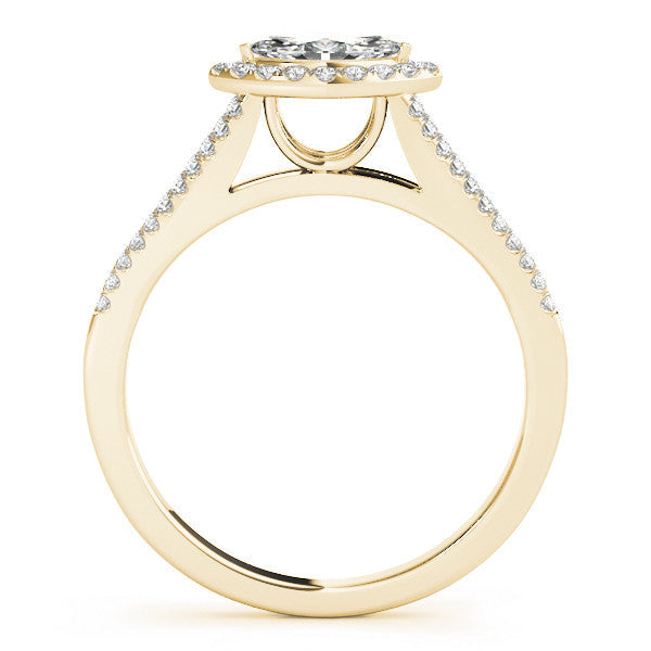 Yellow gold Pave Split Shank Halo Pear Cut Prong Set Ring