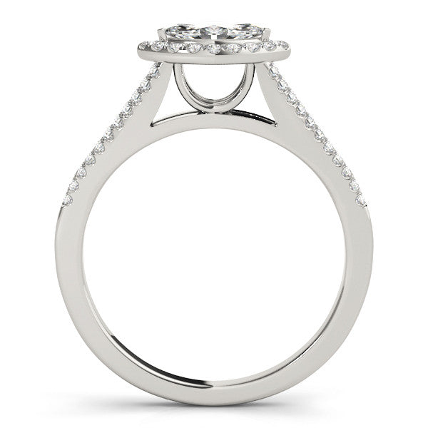Silver Pave Split Shank Halo Pear Cut Prong Set Ring