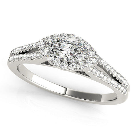 Platinum Pave Split Shank Halo Pear Cut Prong Set Ring