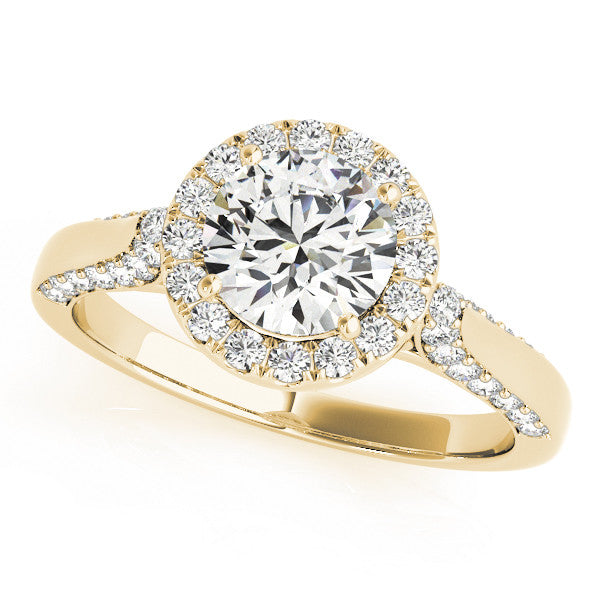 Yellow gold Round Halo Pave Split Shank Prong Setting Ring