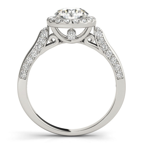 Silver Round Halo Pave Split Shank Prong Setting Ring