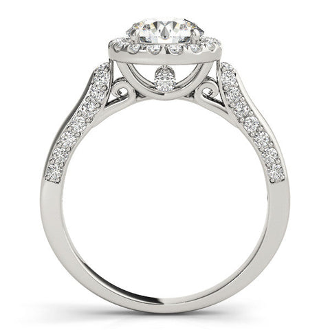 White gold Round Halo Pave Split Shank Prong Setting Ring