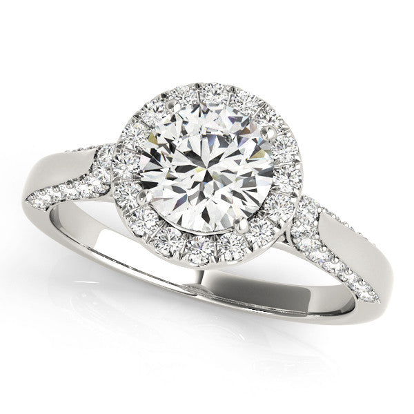 White gold Round Halo Pave Split Shank Prong Setting Ring