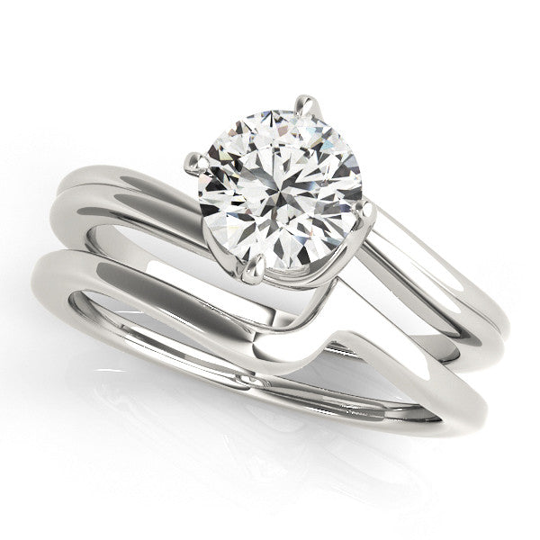 Silver Round Solitaire Twist Band Engagement Ring with Four-Prong Setting