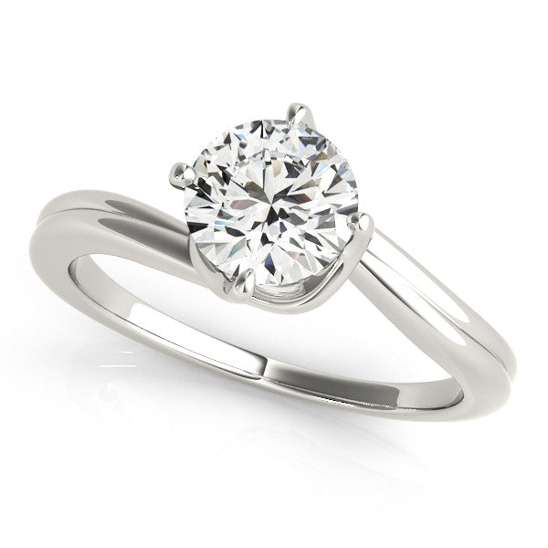 White gold Round Solitaire Twist Band Engagement Ring with Four-Prong Setting
