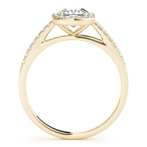 Yellow gold Cushion Halo Pave Diamond Engagement Ring with Four-Prong Setting