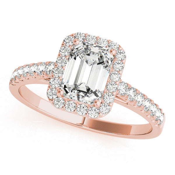 Rose gold Heart Cut Halo Diamond Engagement Ring with Pave Band and Four-Prong Setting