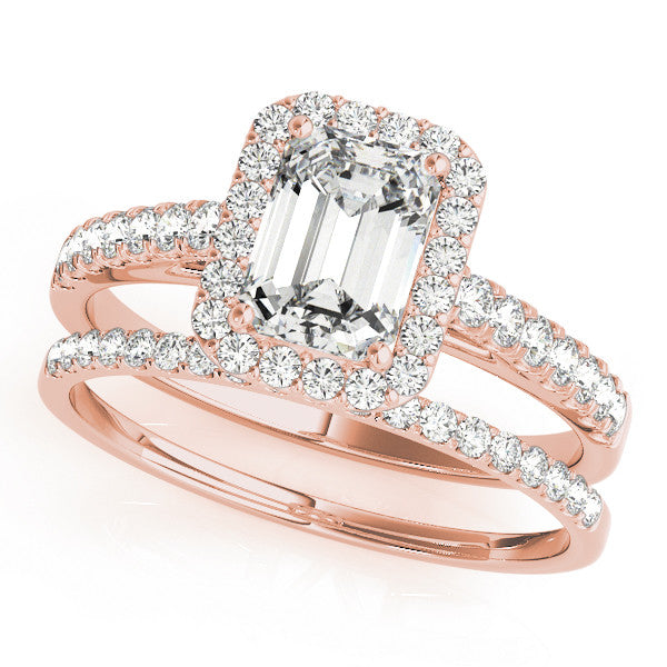 Rose gold Heart Cut Halo Diamond Engagement Ring with Pave Band and Four-Prong Setting