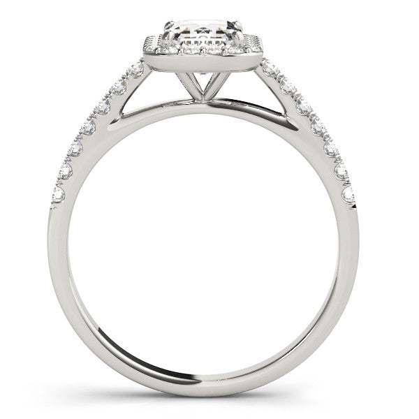 White gold Pear Cut Halo Diamond Engagement Ring with Pave Band and Four-Prong Setting