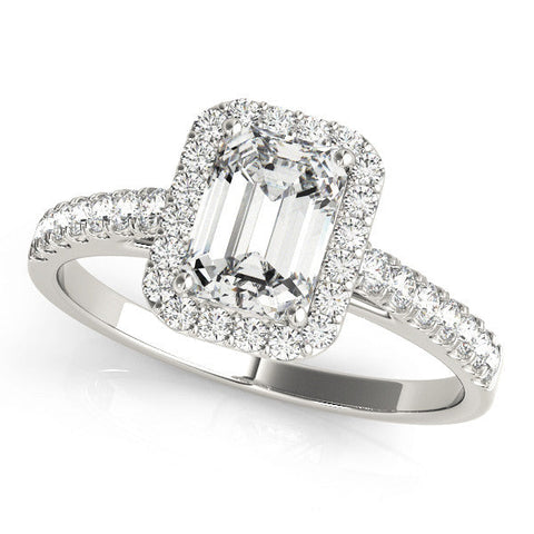 White gold Pear Cut Halo Diamond Engagement Ring with Pave Band and Four-Prong Setting