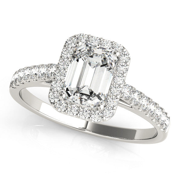White gold Marquise Cut Halo Diamond Engagement Ring with Pave Band and Four-Prong Setting