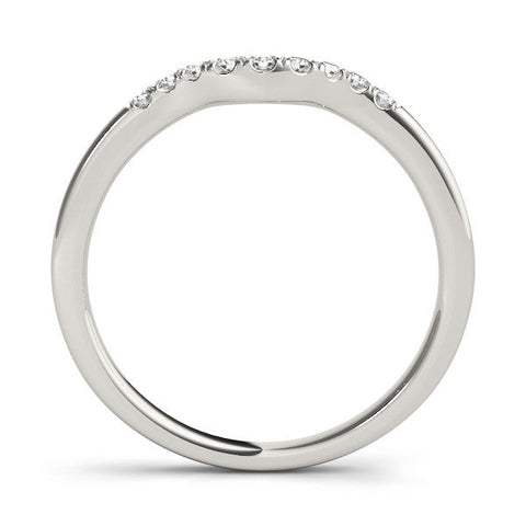 Silver Round Diamond Curved Pavé Wedding Band