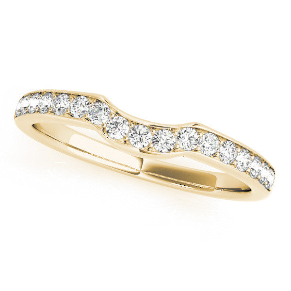 Yellow gold Curved Pavé Round Diamond Contour Band