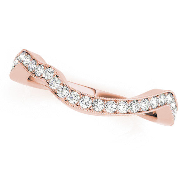 Rose gold Curved Milgrain Round Diamond Pavé Wedding Band