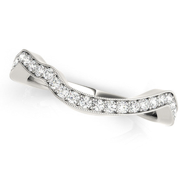 White gold Curved Milgrain Round Diamond Pavé Wedding Band