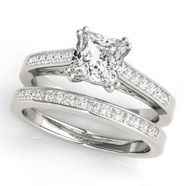 White gold Oval Cut Channel Set Solitaire Engagement Ring with Prong Setting