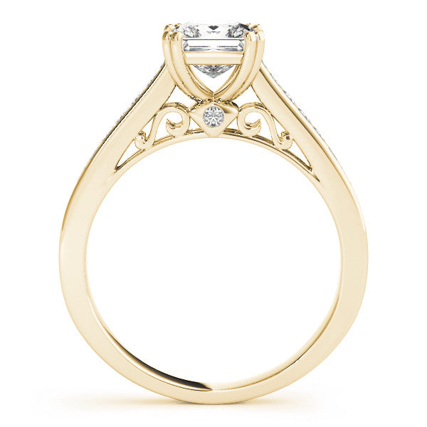 Yellow gold Heart Cut Channel Set Solitaire Engagement Ring with Prong Setting