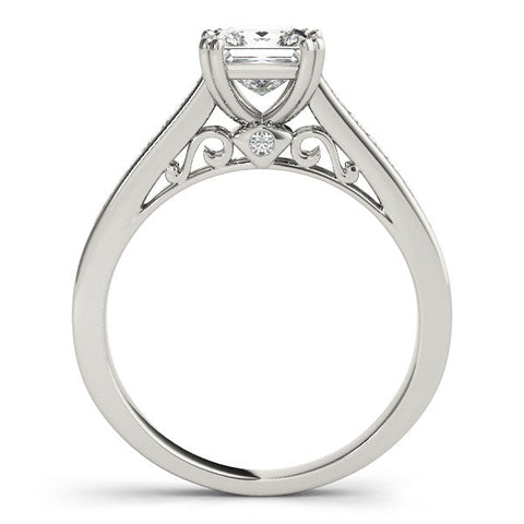 White gold Heart Cut Channel Set Solitaire Engagement Ring with Prong Setting
