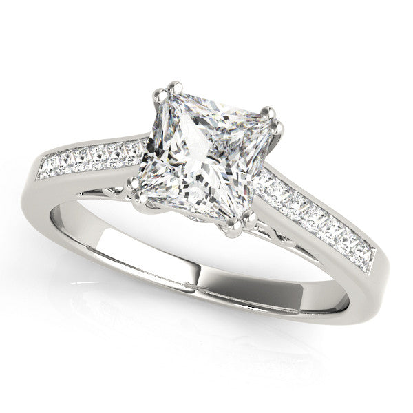 White gold Heart Cut Channel Set Solitaire Engagement Ring with Prong Setting