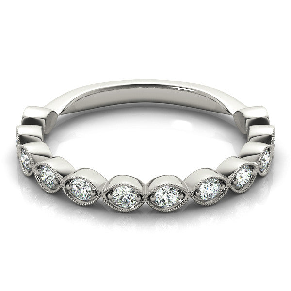Silver Milgrain Marquise Diamond Eternity Band with Bezel Setting