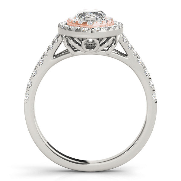 Rose gold Marquise Cut Double Halo Split Shank Diamond Ring with Prong Setting