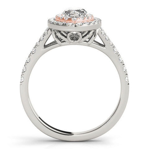 Rose gold Marquise Cut Double Halo Split Shank Diamond Ring with Prong Setting