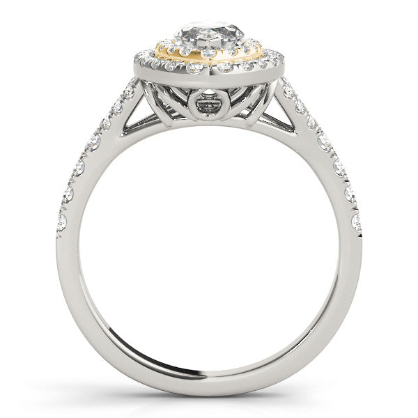 Yellow gold Marquise Cut Double Halo Split Shank Diamond Ring with Prong Setting