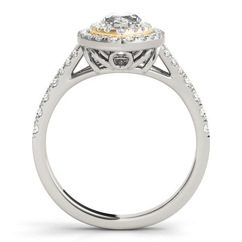 Yellow gold Marquise Cut Double Halo Split Shank Diamond Ring with Prong Setting