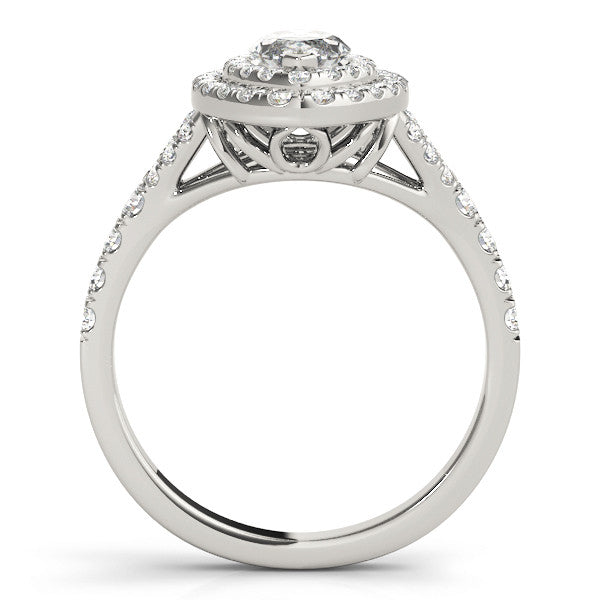 Silver Marquise Cut Double Halo Split Shank Diamond Ring with Prong Setting