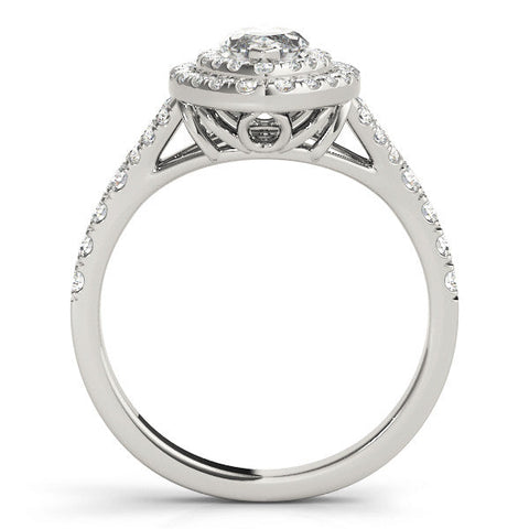 Silver Marquise Cut Double Halo Split Shank Diamond Ring with Prong Setting