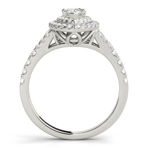 White gold Double Halo Pear-Shaped Split Shank Diamond Ring with Prong Setting