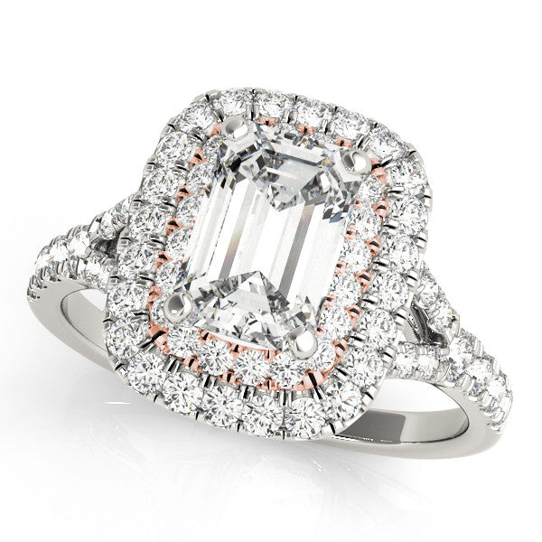 Rose gold Double Halo Pear Cut Diamond Split Shank Ring with Four Prong Setting
