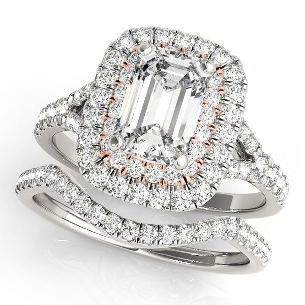 Rose gold Double Halo Marquise Cut Diamond Split Shank Ring with Four Prong Setting
