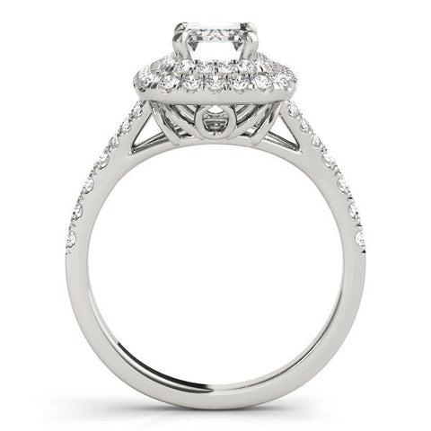 White gold Double Halo Radiant Cut Diamond Split Shank Ring with Four Prong Setting