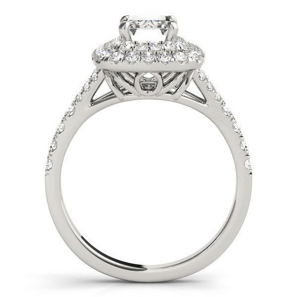 White gold Double Halo Heart Cut Diamond Split Shank Ring with Four Prong Setting