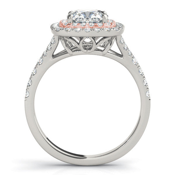 Rose gold Round Cut Double Halo Pave Band Prong Setting Ring