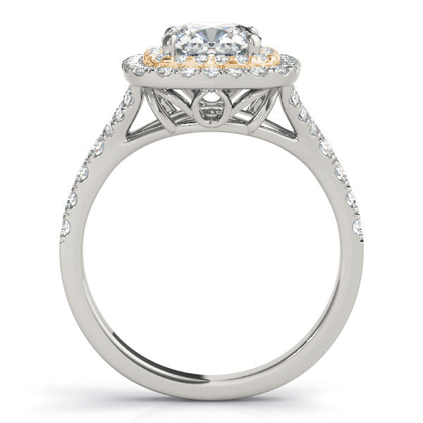 Yellow gold Radiant Cut Double Halo Pave Band Prong Setting Ring