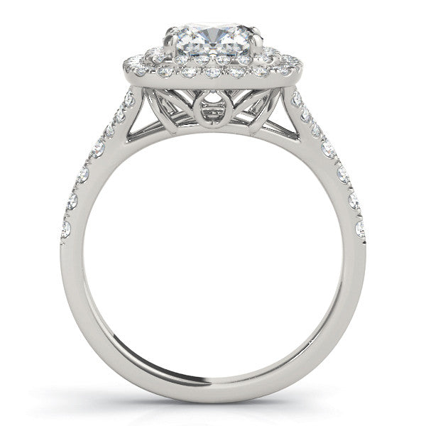 White gold Heart Cut Double Halo Pave Band Prong Setting Ring