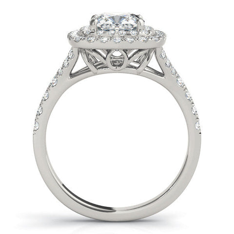 White gold Radiant Cut Double Halo Pave Band Prong Setting Ring