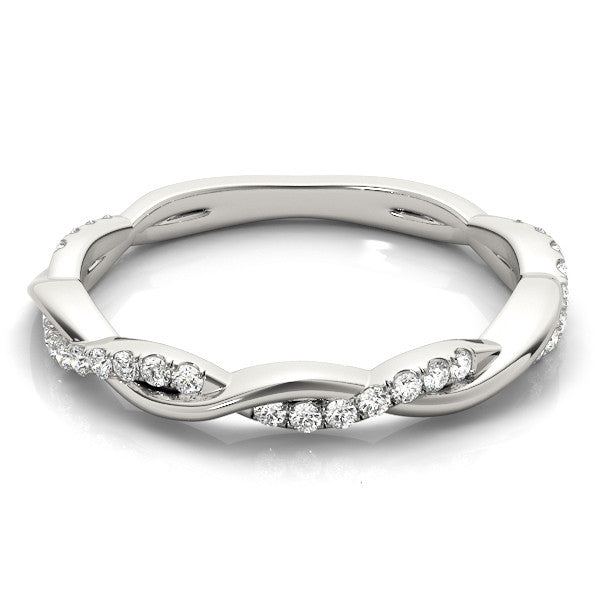 Silver Pavé Round Diamond Twist Eternity Band with Shared Prong Setting