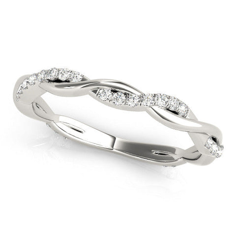Silver Pavé Round Diamond Twist Eternity Band with Shared Prong Setting