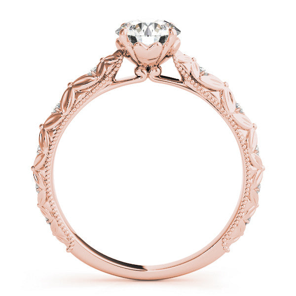 Rose gold Round Solitaire Floral Milgrain Engagement Ring