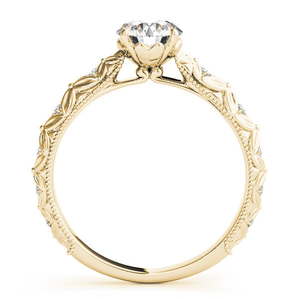 Yellow gold Round Solitaire Floral Milgrain Engagement Ring