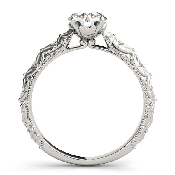 Platinum Round Solitaire Floral Milgrain Engagement Ring