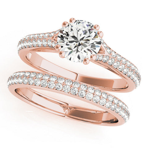 Rose gold Round Solitaire Pave Split Shank Engagement Ring with Six-Prong Setting